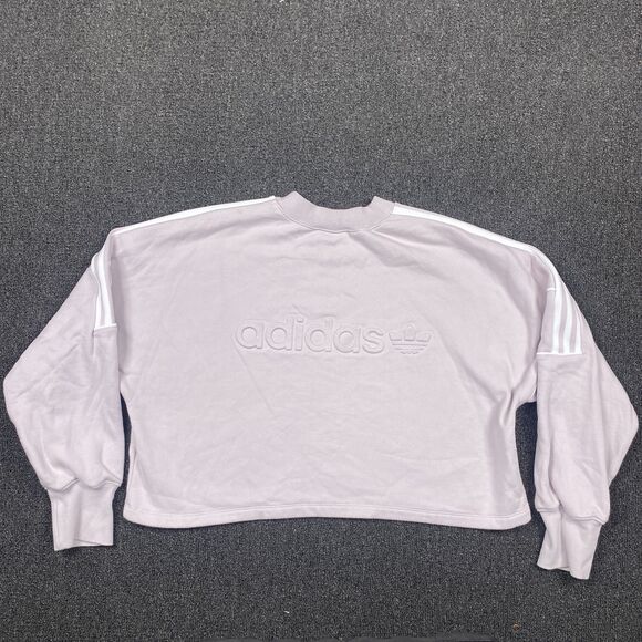 Adidas Cropped Sweatshirt Women's Ice Purple Embossed Emblem DH4656 Size Large - Picture 1 of 6